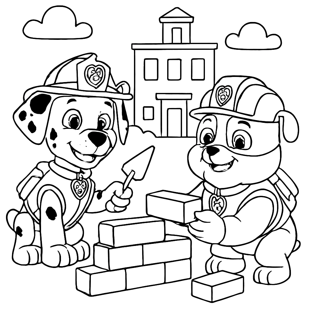 Paw Patrol's Marshall and Rubble building